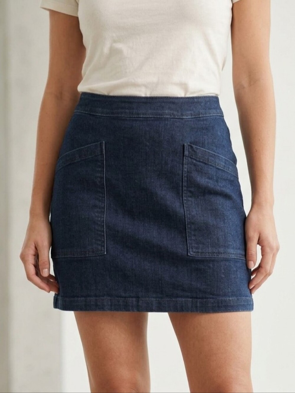 LOFT Dark Indigo Denim Pocket Mini Skirt Western Stretch Size 10